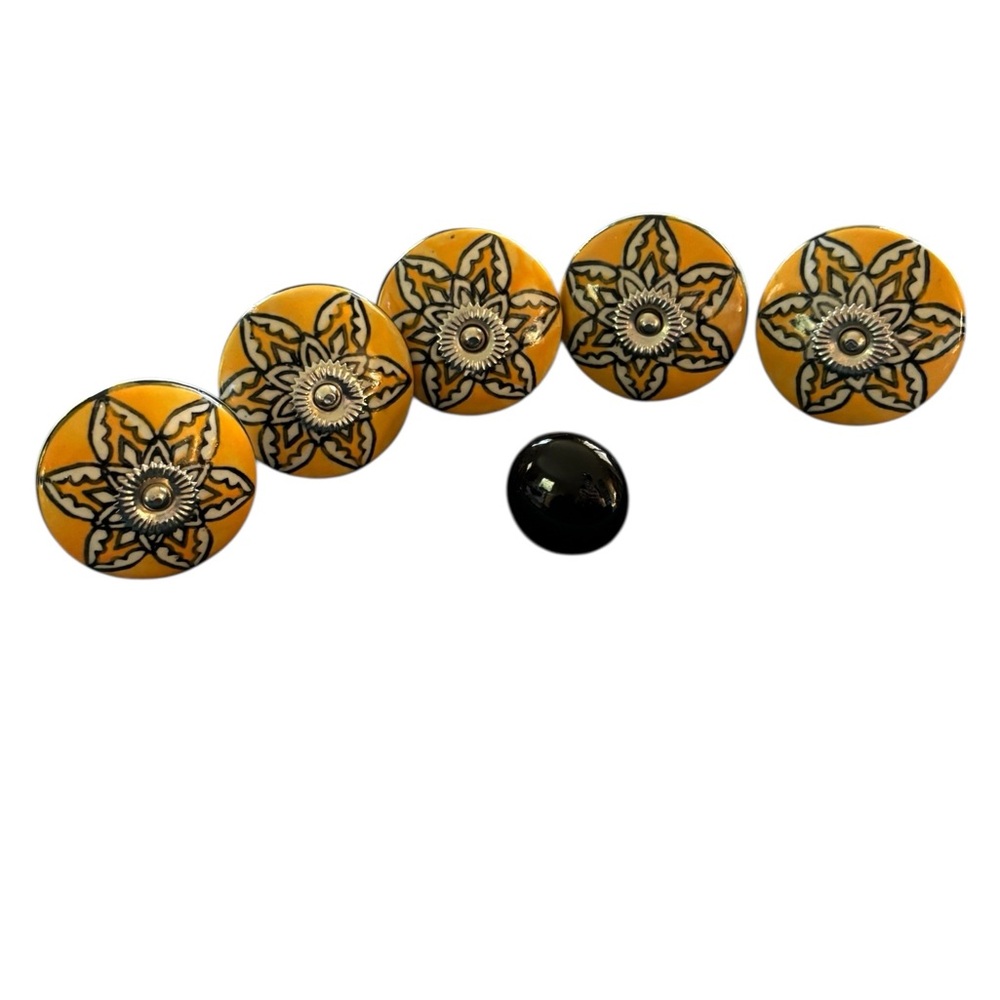 Set 5 Moroccan 2.25 Ceramic Door Drawer Cabinet Knobs Ceramic Hardware Yellow